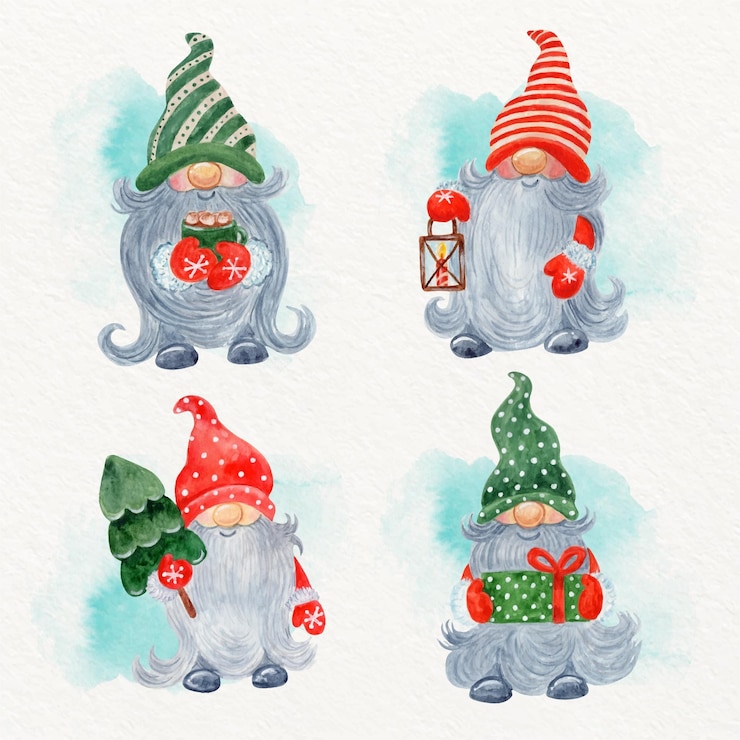 Vector gratuito colección de gnomos navideños en acuarela