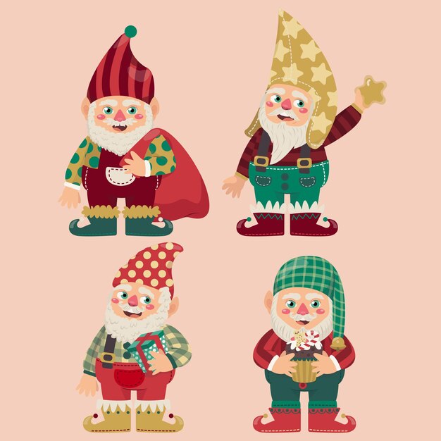 Colección gnomos navideños dibujados a mano