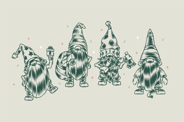 Colección gnomos navideños dibujados a mano