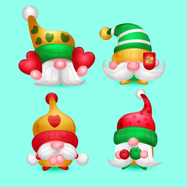 Colección gnomos navideños dibujados a mano