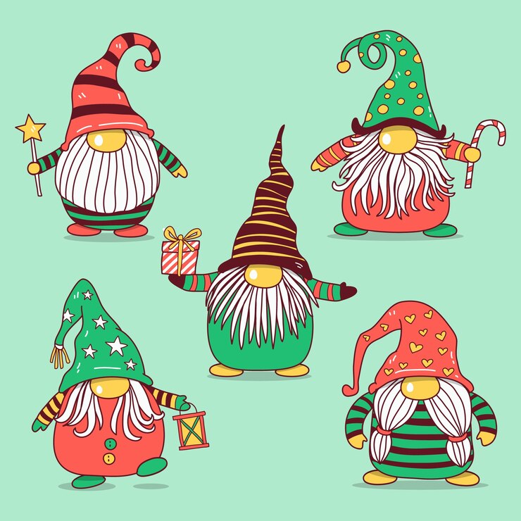 Vector gratuito colección gnomos navideños dibujados a mano
