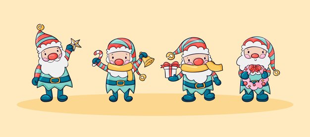 Colección gnomos navideños dibujados a mano
