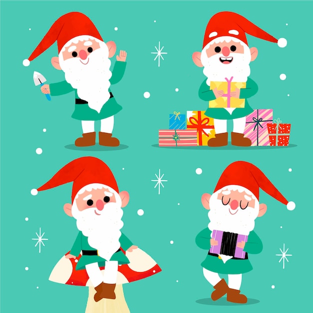 Colección gnomos navideños dibujados a mano