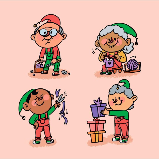 Colección gnomos navideños dibujados a mano