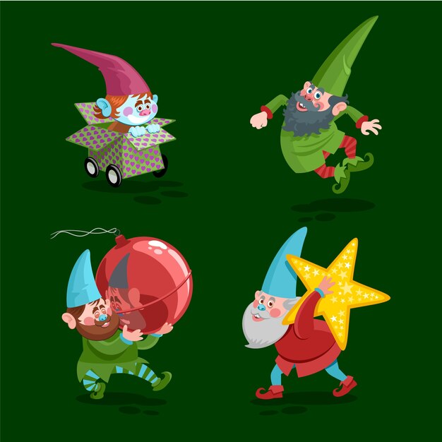 Colección gnomos navideños dibujados a mano