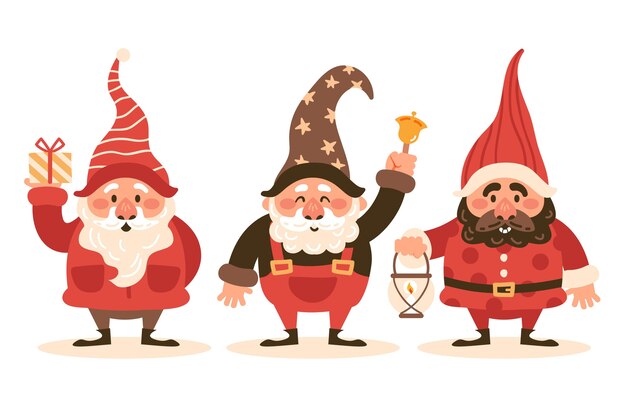 Colección gnomos navideños planos dibujados a mano