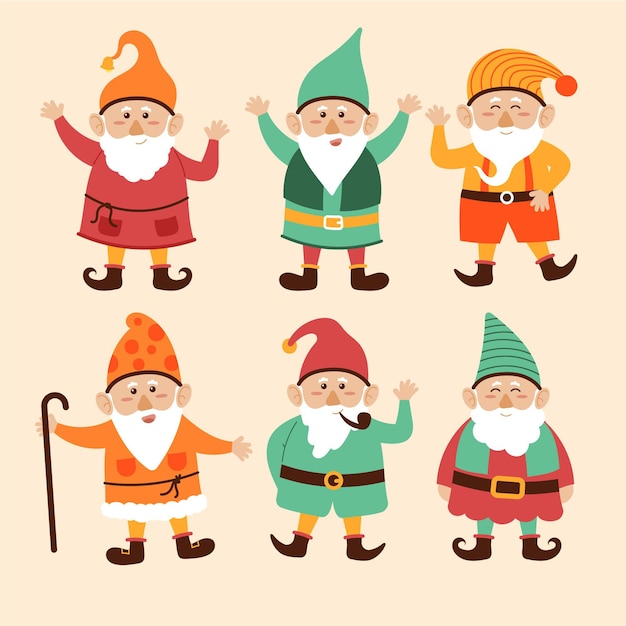 Vector gratuito colección gnomos navideños planos dibujados a mano