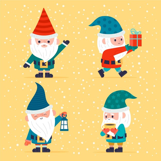 Colección gnomos navideños planos dibujados a mano