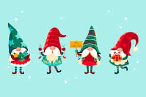 Vector gratuito colección gnomos navideños planos dibujados a mano