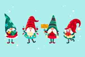 Vector gratuito colección gnomos navideños planos dibujados a mano