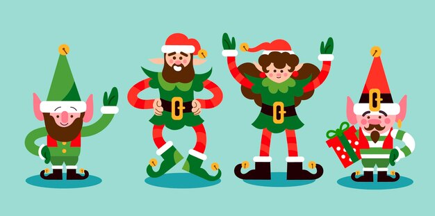 Colección gnomos navideños planos dibujados a mano
