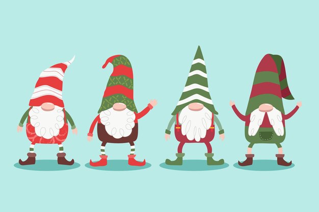 Colección gnomos navideños planos dibujados a mano