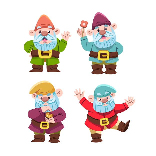 Colección gnomos navideños planos dibujados a mano