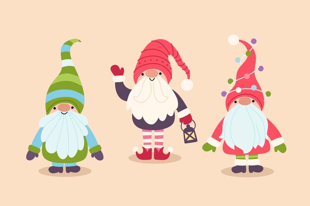 Vector gratuito colección gnomos navideños planos dibujados a mano