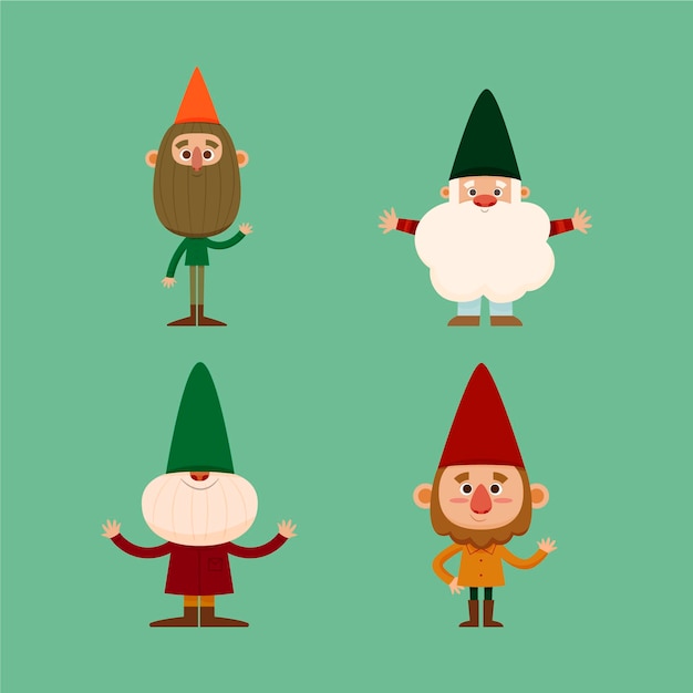 Vector gratuito colección gnomos navideños planos dibujados a mano