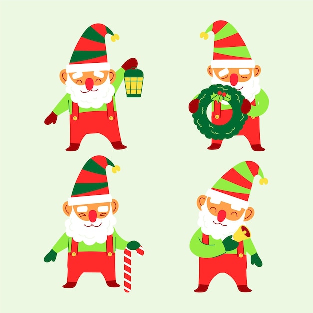 Colección gnomos navideños planos dibujados a mano