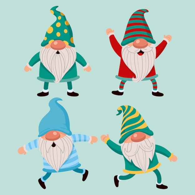 Colección gnomos navideños planos dibujados a mano