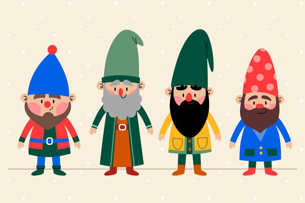 Colección gnomos navideños planos dibujados a mano