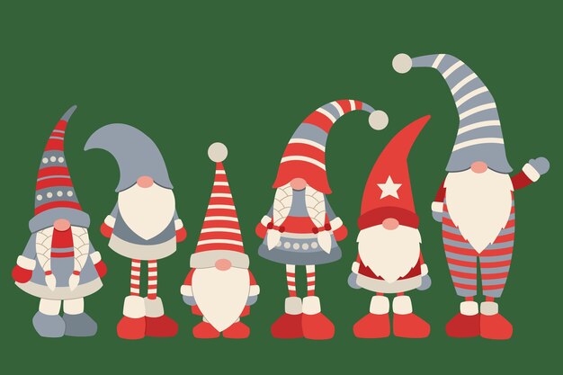 Colección gnomos navideños planos dibujados a mano