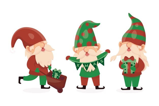 Colección gnomos navideños planos dibujados a mano