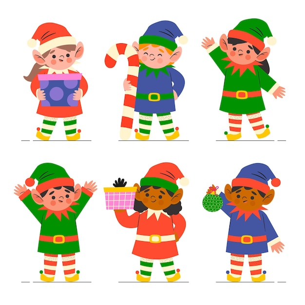 Colección gnomos navideños planos dibujados a mano