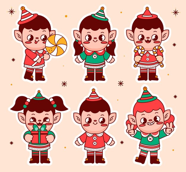 Colección gnomos navideños planos dibujados a mano