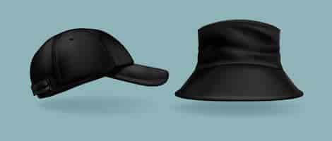 Vector gratuito colección de gorras negras realistas