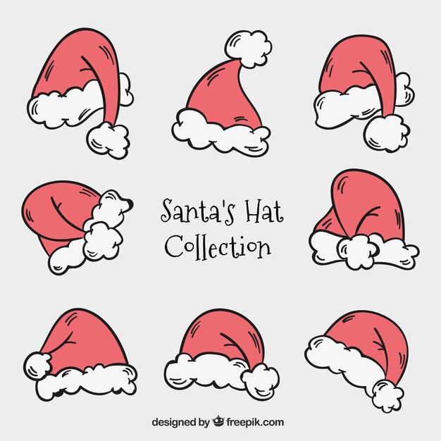 Colección de gorro de papá noel con diferentes posturas