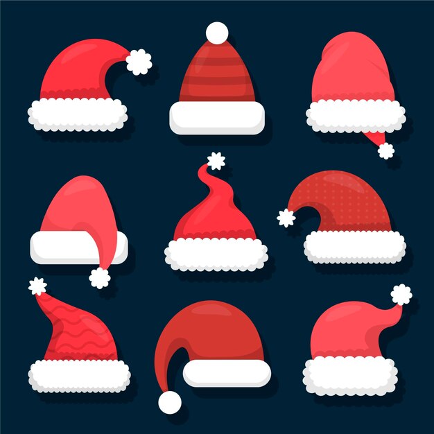 Colección de gorro de Papá Noel en diseño plano