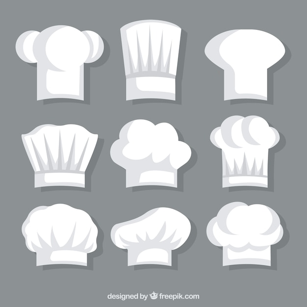 Colección de gorros blancos de chef 