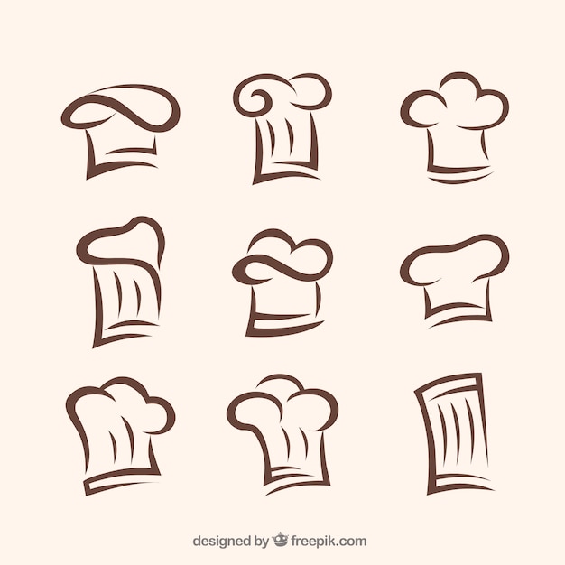 Colección de gorros de chef dibujados a mano 