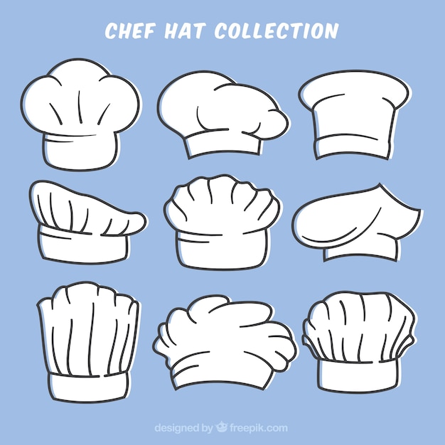 Colección de gorros de chef dibujados a mano 