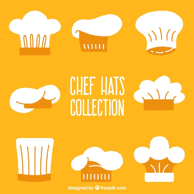Colección de gorros de chef dibujados a mano 