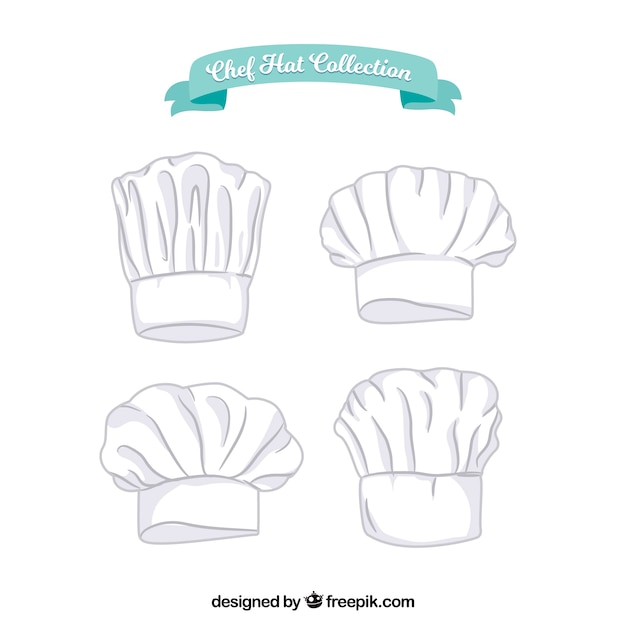 Colección de gorros de chef dibujados a mano