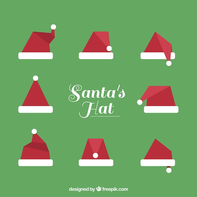 Colección de gorros de papa noel en diseño plano 