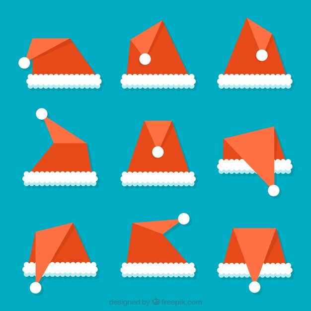 Colección de gorros planos de santa claus