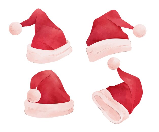 Colección de gorros de santa en acuarela