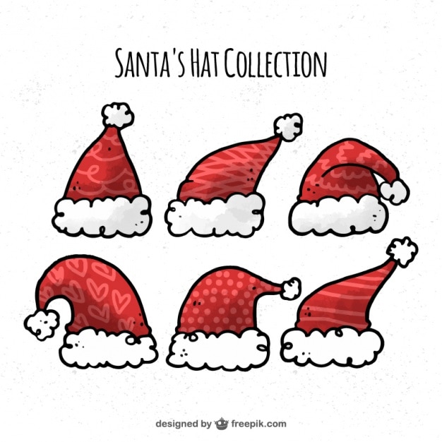 Colección de gorros de santa claus dibujados a mano