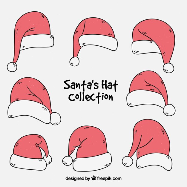 Colección de gorros de santa claus dibujados a mano