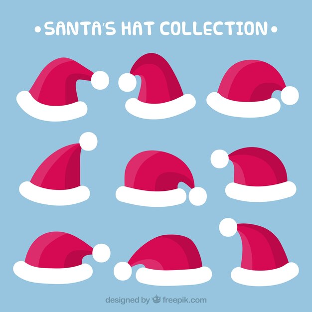 Colección de gorros de santa claus dibujados a mano