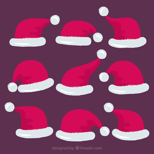 Vector gratuito colección de gorros de santa claus dibujados a mano