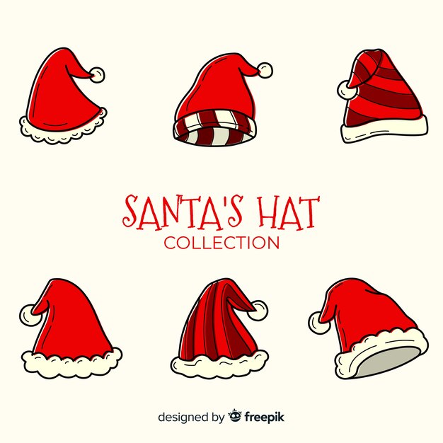 Colección de gorros de santa claus dibujados a mano