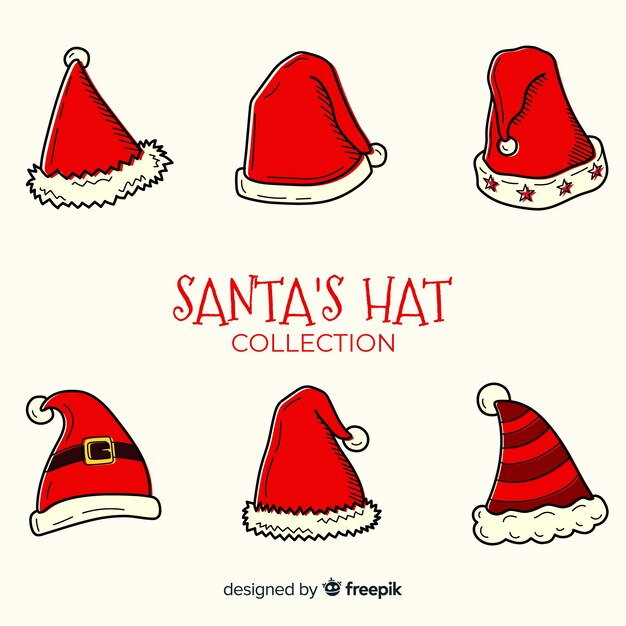 Colección de gorros de santa claus dibujados a mano