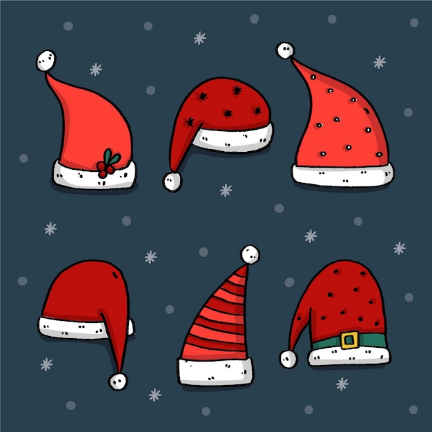 Vector gratuito colección de gorros de santa claus dibujados a mano