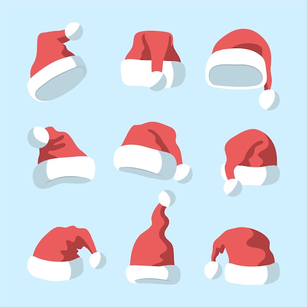 Colección de gorros de santa claus dibujados a mano