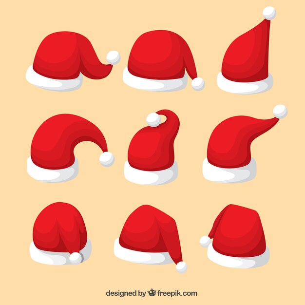 Colección de gorros de santa claus en diferentes formas