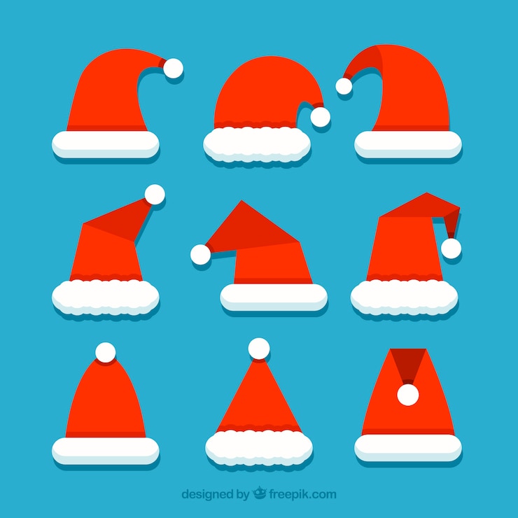 Vector gratuito colección de gorros de santa claus en diseño plano 