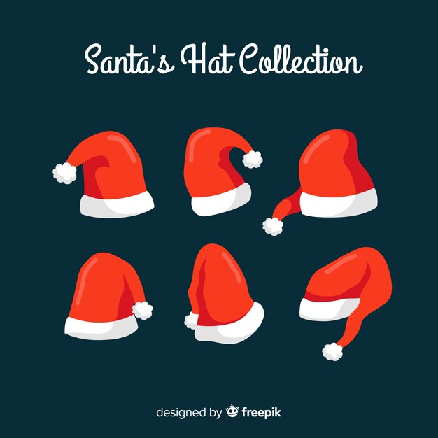 Colección de gorros de santa claus en diseño plano