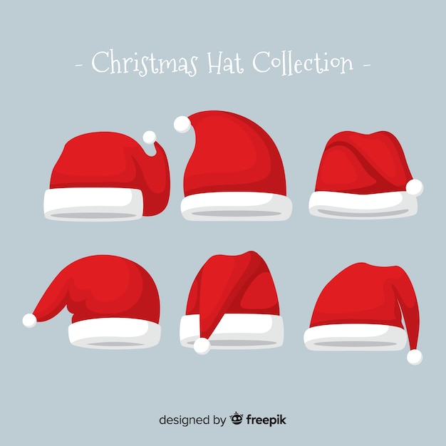 Colección de gorros de santa claus en diseño plano