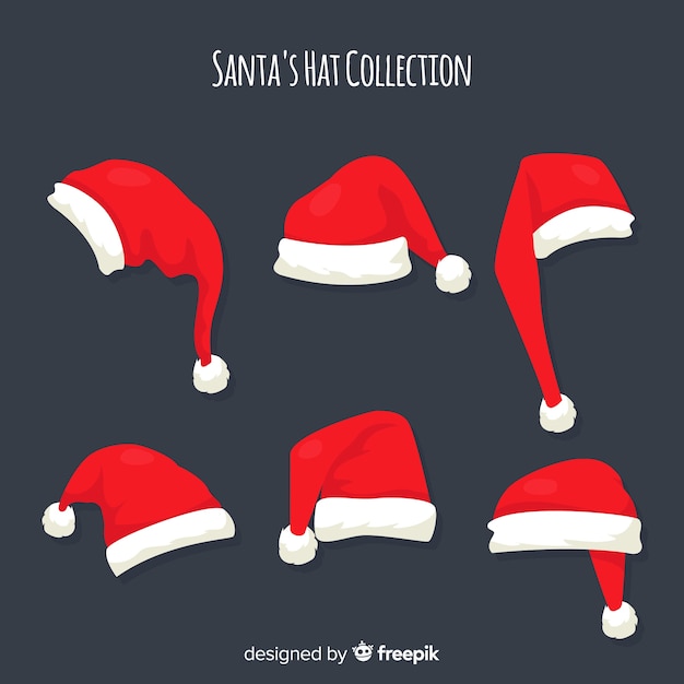 Colección de gorros de santa claus en diseño plano